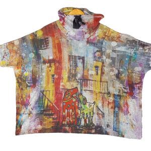 Inoah Top Pullover Sweatshirt Womens Size Small Art Dogs All Over Print Soft USA